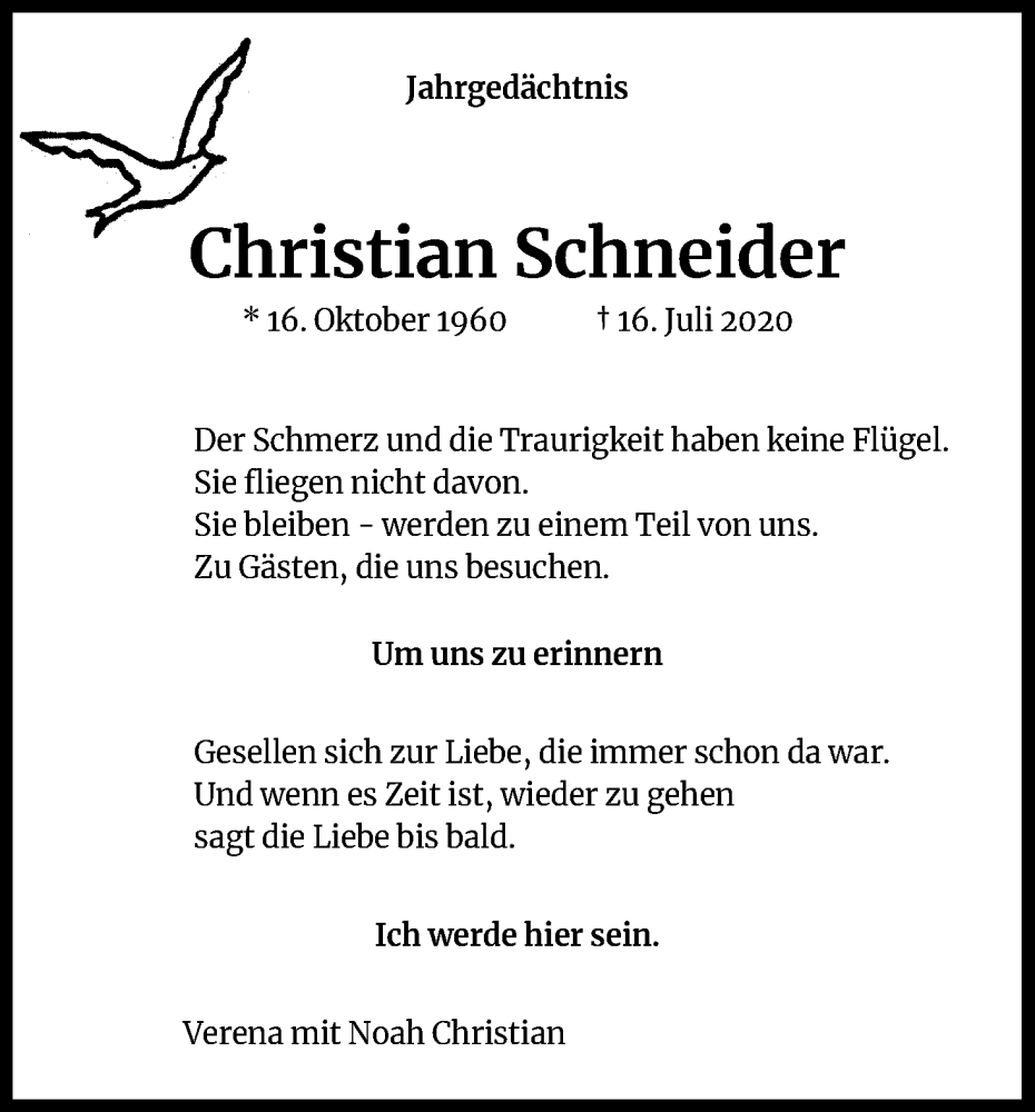  Traueranzeige für Christian Schneider vom 16.07.2022 aus Kölner Stadt-Anzeiger / Kölnische Rundschau / Express