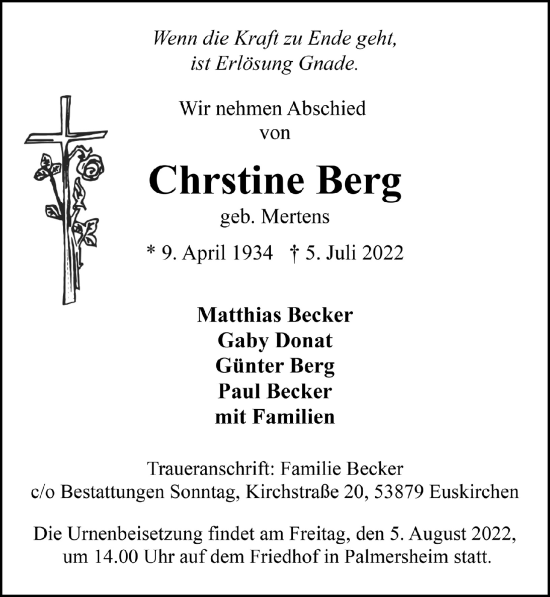 Anzeige von Christine Berg von  Blickpunkt Euskirchen 