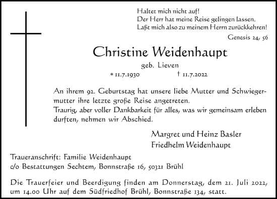 Anzeige von Christine Weidenhaupt von  Schlossbote/Werbekurier 