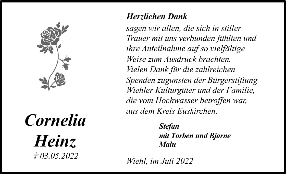  Traueranzeige für Cornelia Heinz vom 22.07.2022 aus  Anzeigen Echo 