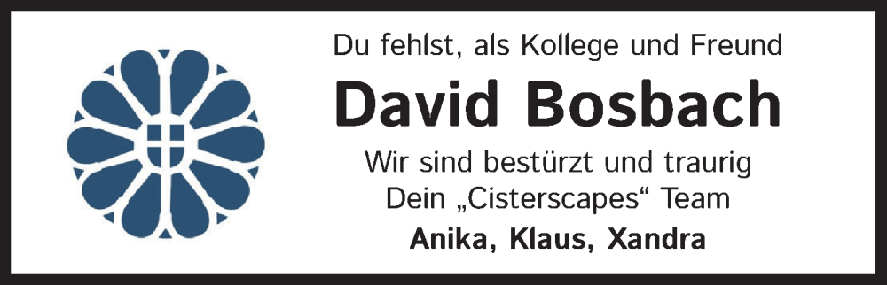  Traueranzeige für David Bosbach vom 02.07.2022 aus Kölner Stadt-Anzeiger / Kölnische Rundschau / Express