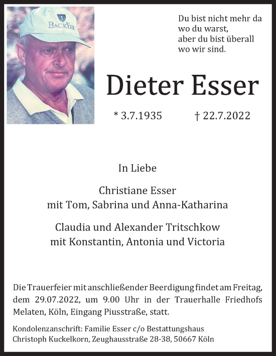 Anzeige von Dieter Esser von Kölner Stadt-Anzeiger / Kölnische Rundschau / Express