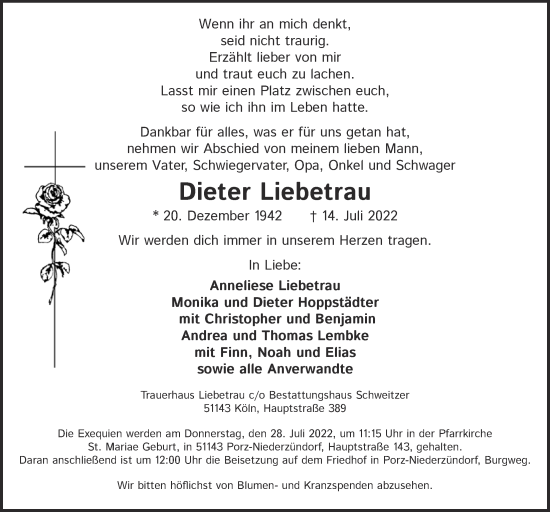 Anzeige von Dieter Liebetrau von  EXPRESS - Die Woche 