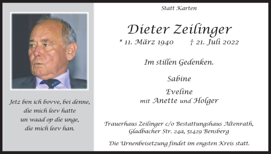 Anzeige von Dieter Zeilinger von Kölner Stadt-Anzeiger / Kölnische Rundschau / Express