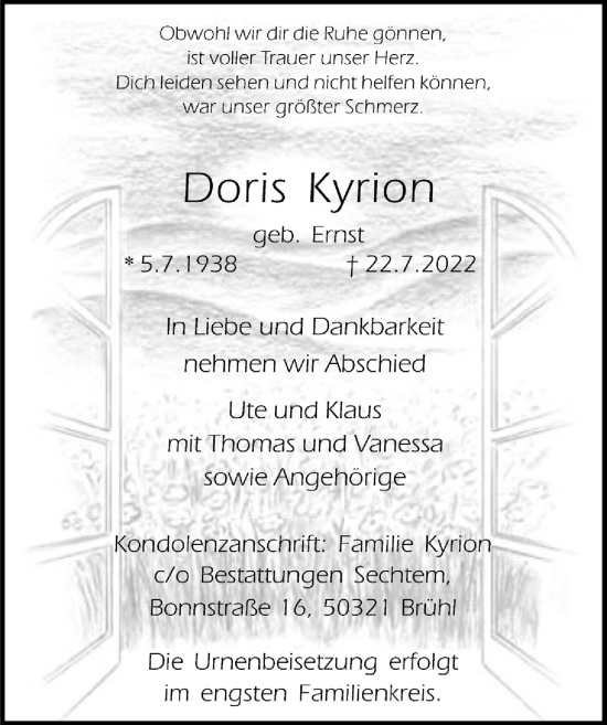 Anzeige von Doris Kyrion von  Schlossbote/Werbekurier 