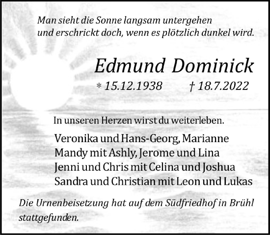 Anzeige von Edmund Dominick von  Schlossbote/Werbekurier 