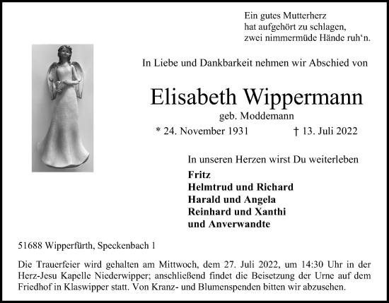 Anzeige von Elisabeth Wippermann von Kölner Stadt-Anzeiger / Kölnische Rundschau / Express