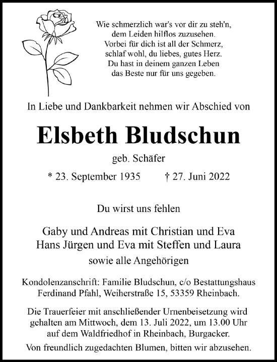 Anzeige von Elsbeth Bludschun von  Schaufenster/Blickpunkt 