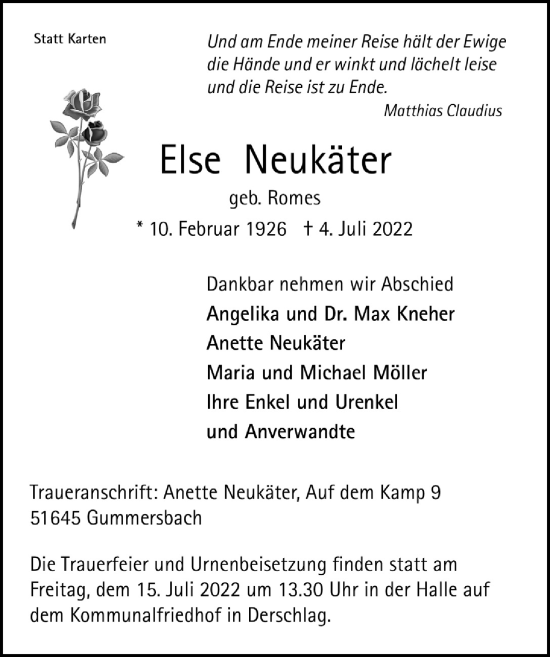 Anzeige von Else Neukäter von  Anzeigen Echo 