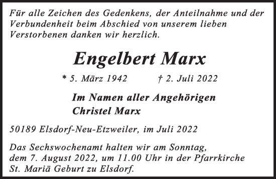 Anzeige von Engelbert Marx von  Werbepost 