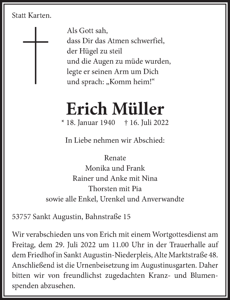  Traueranzeige für Erich Müller vom 22.07.2022 aus  Extra Blatt 