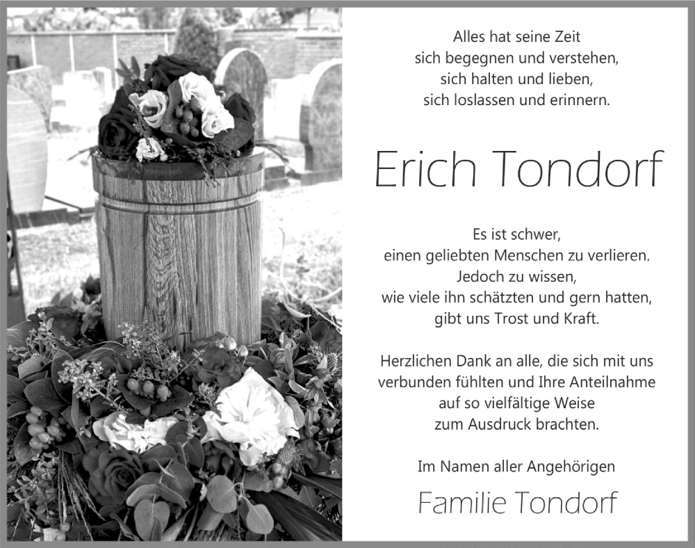  Traueranzeige für Erich Tondorf vom 09.07.2022 aus  Blickpunkt Euskirchen 