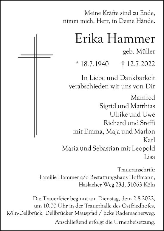 Anzeige von Erika Hammer von  EXPRESS - Die Woche 