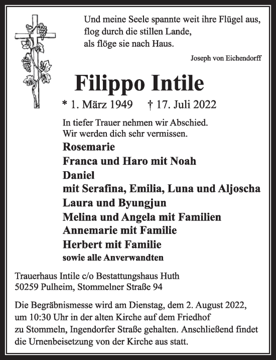 Anzeige von Filippo Intile von  Wochenende 