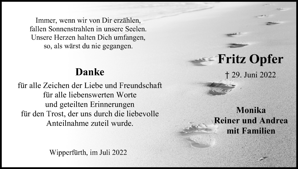  Traueranzeige für Fritz Opfer vom 23.07.2022 aus Kölner Stadt-Anzeiger / Kölnische Rundschau / Express