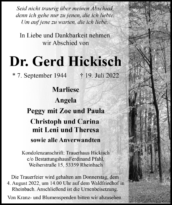 Anzeige von Gerd Hickisch von  Schaufenster/Blickpunkt 