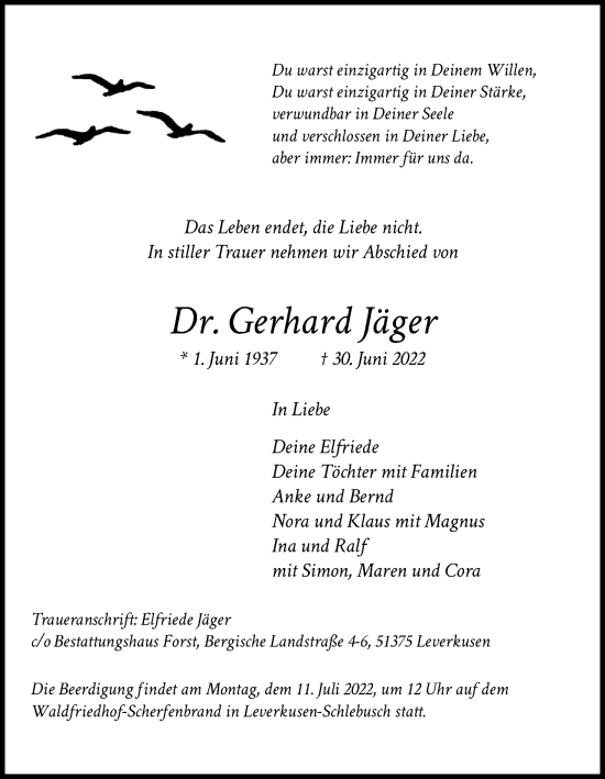 Anzeige von Gerhard Jäger von Kölner Stadt-Anzeiger / Kölnische Rundschau / Express