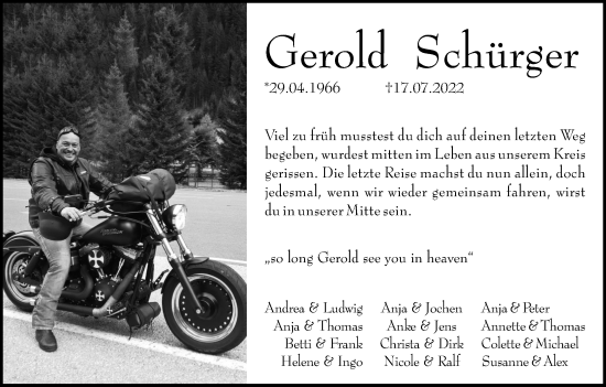 Anzeige von Gerold Schürger von Kölner Stadt-Anzeiger / Kölnische Rundschau / Express