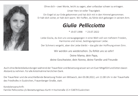 Anzeige von Giulia Pellicciotta von  Blickpunkt Euskirchen 
