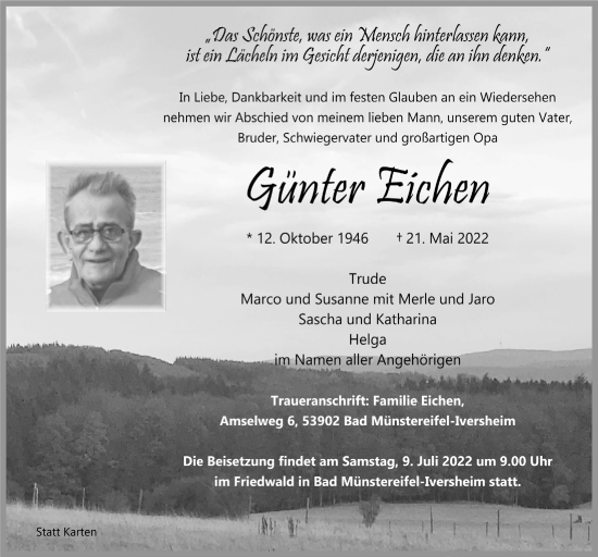 Anzeige von Günter Eichen von  Blickpunkt Euskirchen 