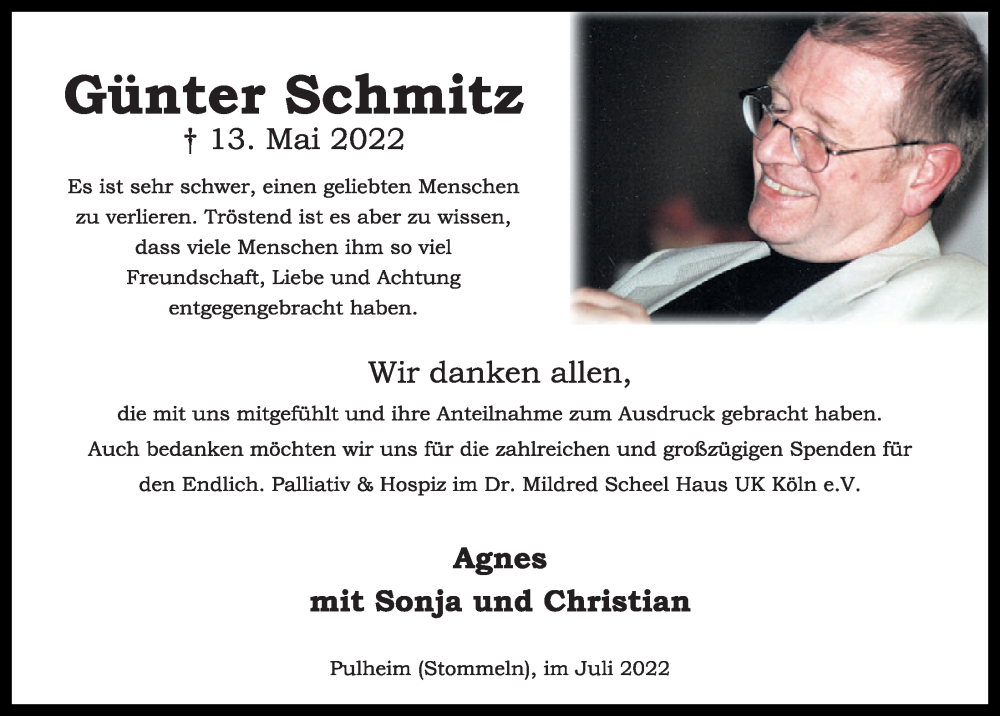  Traueranzeige für Günter Schmitz vom 08.07.2022 aus  Wochenende 