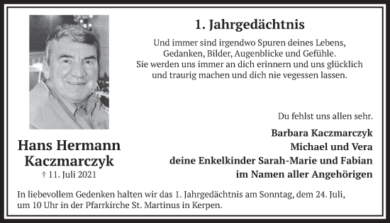 Anzeige von Hans Hermann Kaczmarczyk von  Werbepost 