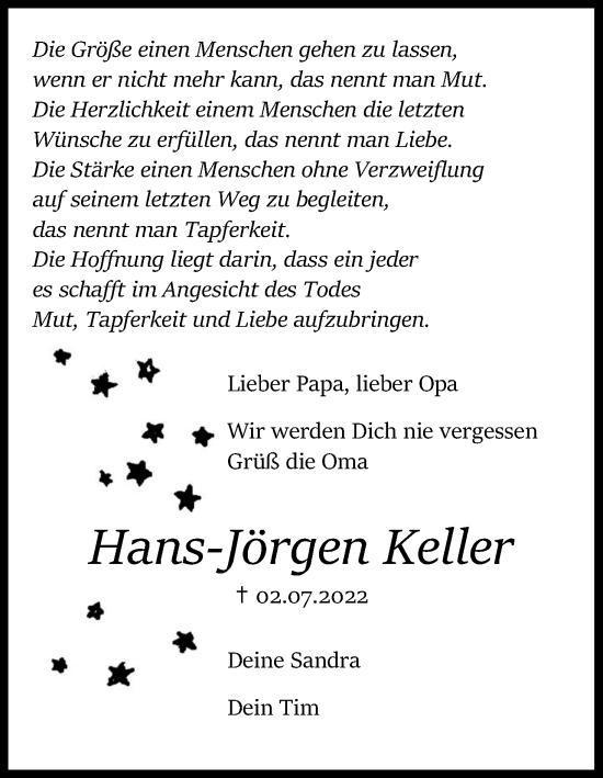 Anzeige von Hans Jörgen Keller von Kölner Stadt-Anzeiger / Kölnische Rundschau / Express