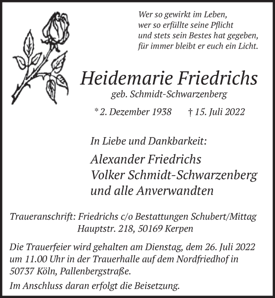 Anzeige von Heidemarie Friedrichs von  Werbepost 