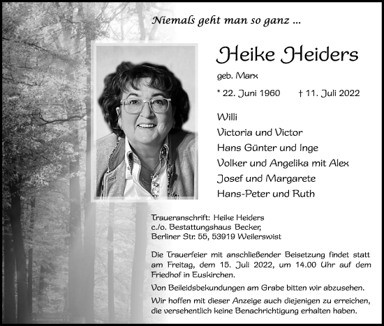 Anzeige von Heike Heiders von Kölner Stadt-Anzeiger / Kölnische Rundschau / Express