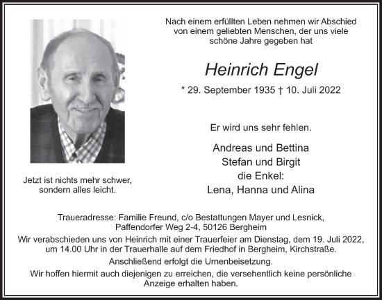 Anzeige von Heinrich Engel von  Werbepost 