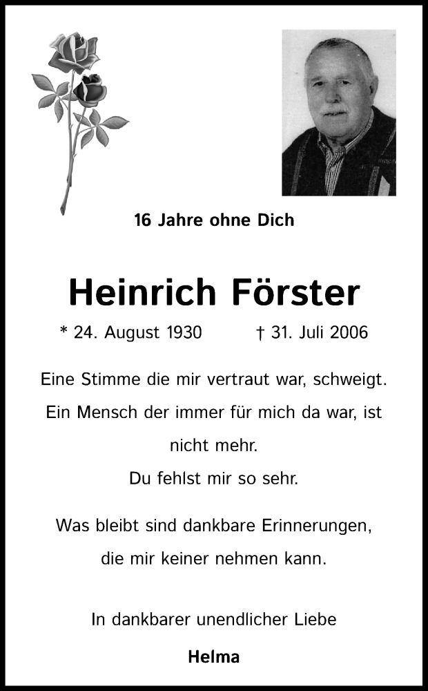  Traueranzeige für Heinrich Förster vom 18.07.2023 aus Kölner Stadt-Anzeiger / Kölnische Rundschau / Express