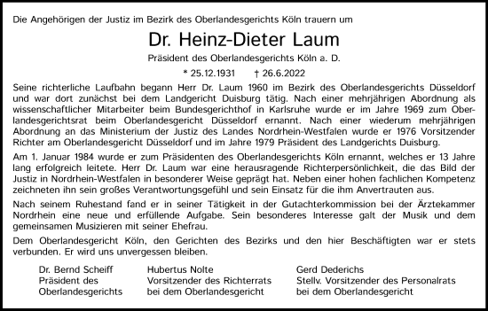 Anzeige von Heinz-Dieter Laum von Kölner Stadt-Anzeiger / Kölnische Rundschau / Express