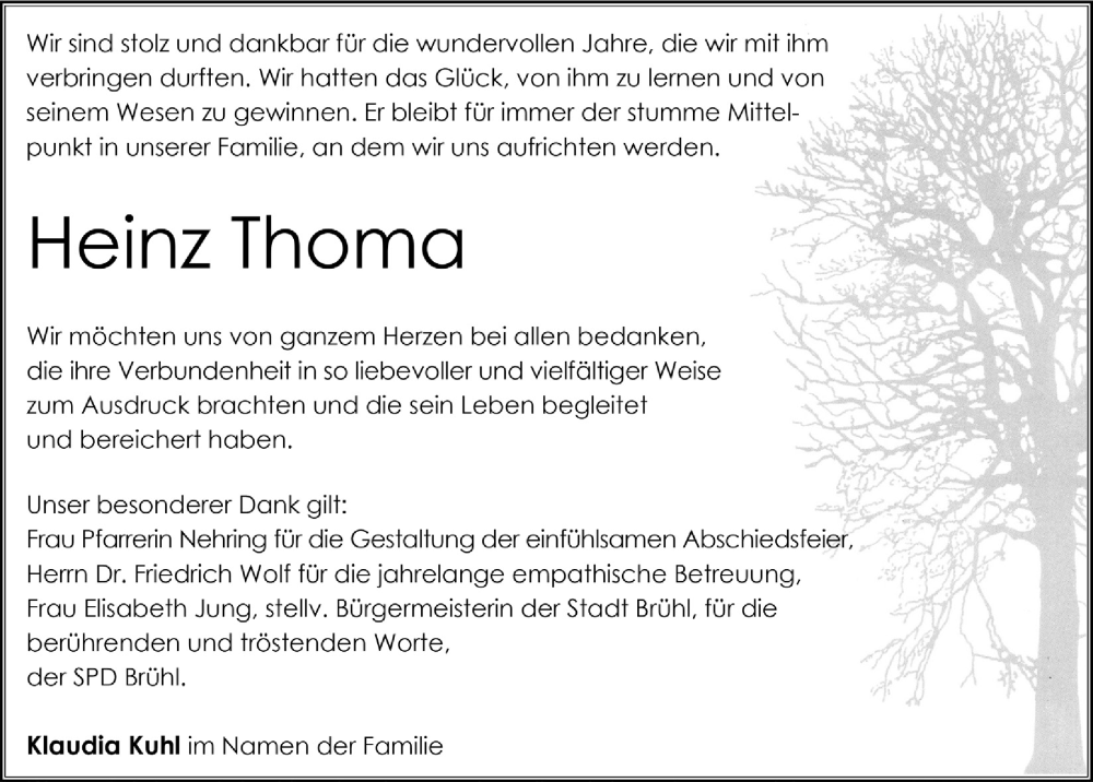  Traueranzeige für Heinz Thoma vom 15.07.2022 aus  Schlossbote/Werbekurier 