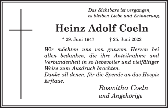Anzeige von Heinz Adolf Coeln von  Werbepost 