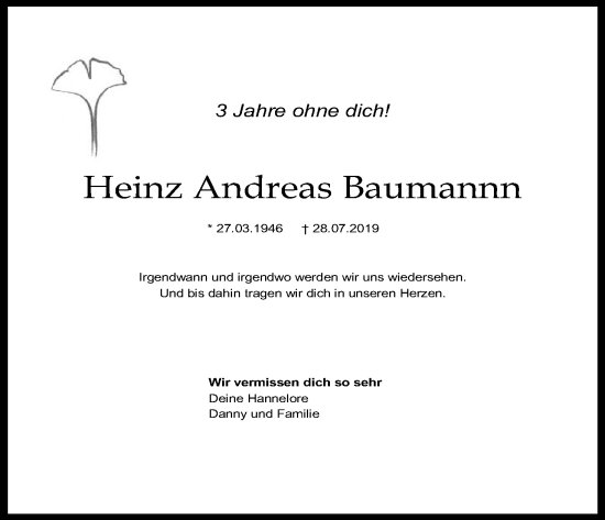 Anzeige von Heinz Andreas Baumannn von Kölner Stadt-Anzeiger / Kölnische Rundschau / Express