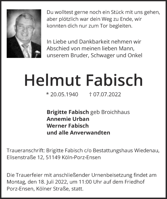Anzeige von Helmut Fabisch von  EXPRESS - Die Woche 