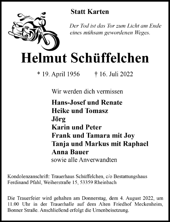 Anzeige von Helmut Schüffelchen von  Schaufenster/Blickpunkt 