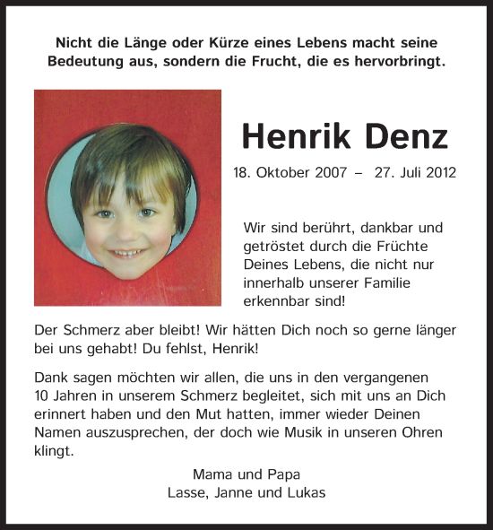 Anzeige von Henrik Denz von Kölner Stadt-Anzeiger / Kölnische Rundschau / Express