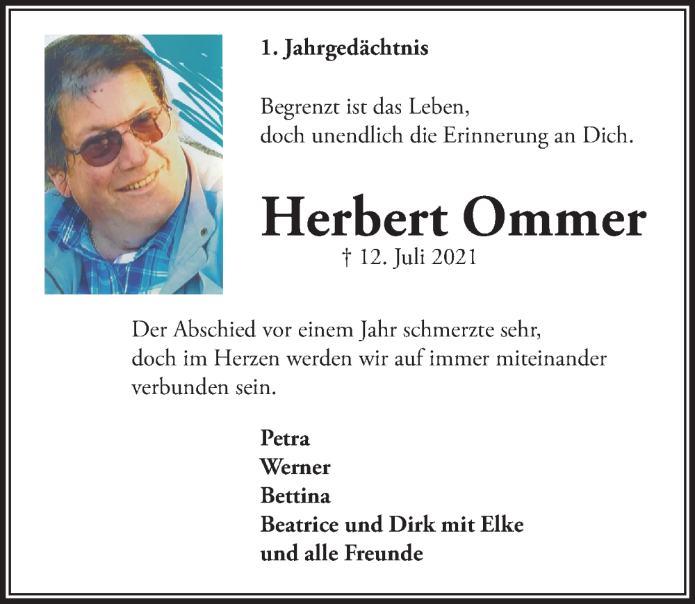  Traueranzeige für Herbert Ommer vom 08.07.2022 aus  Bergisches Handelsblatt 