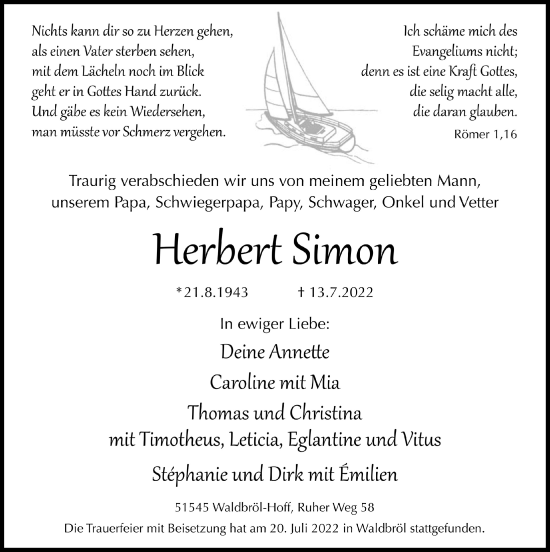 Anzeige von Herbert Simon von  Lokalanzeiger 