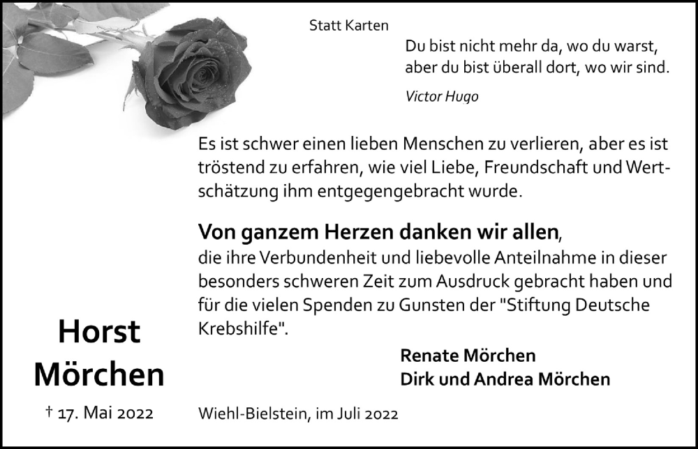  Traueranzeige für Horst Mörchen vom 22.07.2022 aus  Anzeigen Echo 