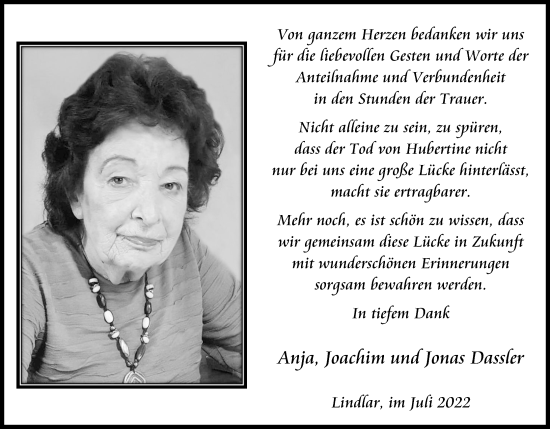 Anzeige von Hubertine  von Kölner Stadt-Anzeiger / Kölnische Rundschau / Express