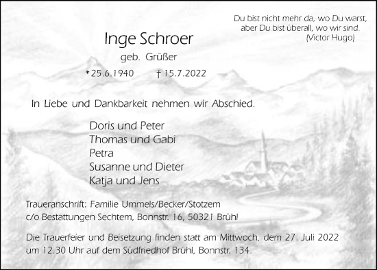 Anzeige von Inge Schroer von  Schlossbote/Werbekurier 