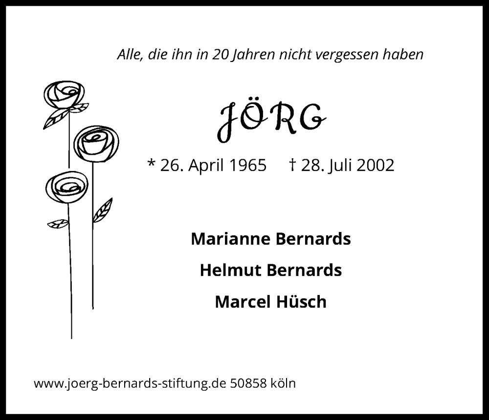  Traueranzeige für Jörg  vom 30.07.2022 aus Kölner Stadt-Anzeiger / Kölnische Rundschau / Express