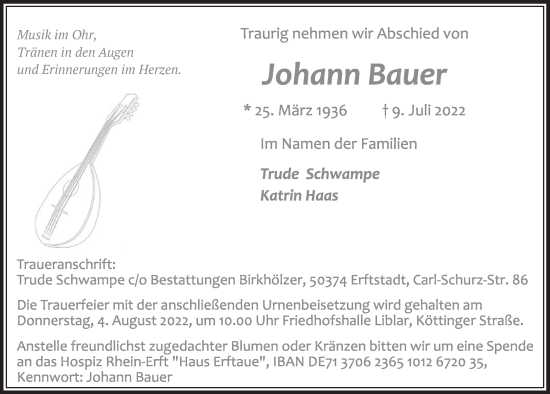 Anzeige von Johann Bauer von  Werbepost 