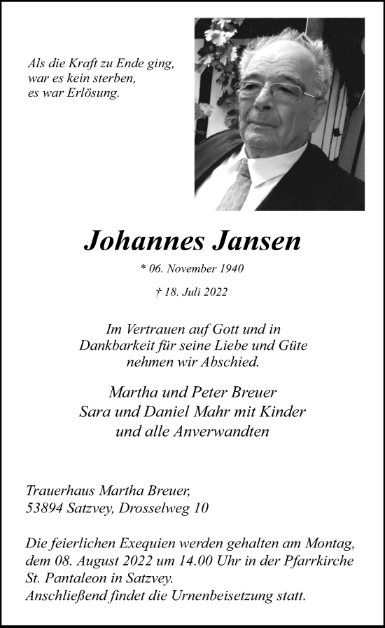 Anzeige von Johannes Jansen von  Blickpunkt Euskirchen 