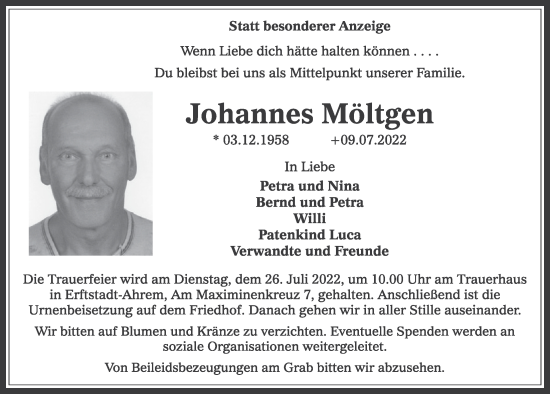 Anzeige von Johannes Möltgen von  Werbepost 