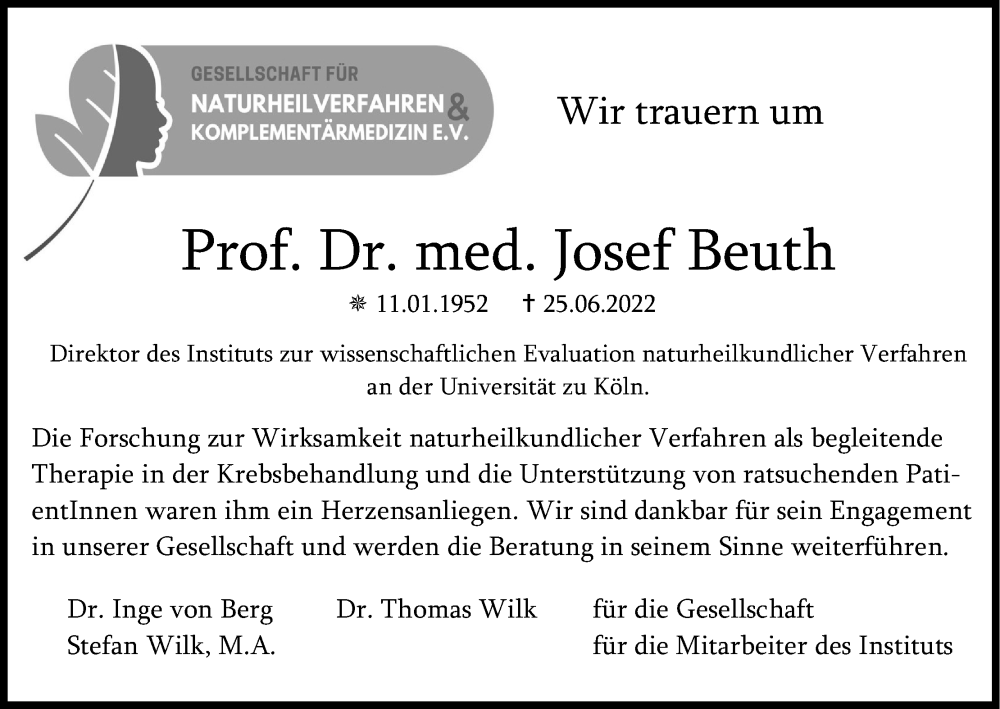  Traueranzeige für Josef Beuth vom 30.07.2022 aus Kölner Stadt-Anzeiger / Kölnische Rundschau / Express