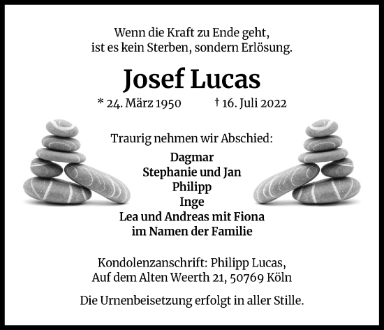 Anzeige von Josef Lucas von Kölner Stadt-Anzeiger / Kölnische Rundschau / Express
