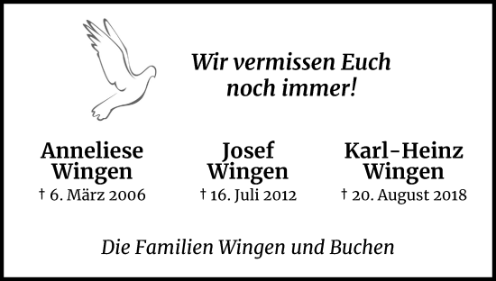 Anzeige von Josef Wingen von Kölner Stadt-Anzeiger / Kölnische Rundschau / Express